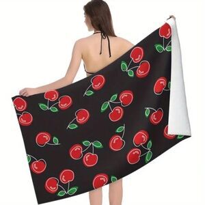 Black microfiber Towel with Red Cherry Print